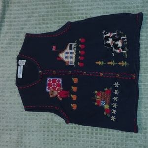 Vintage Marisa Christina Knit Vest ~ Teddy Bear and Cows!